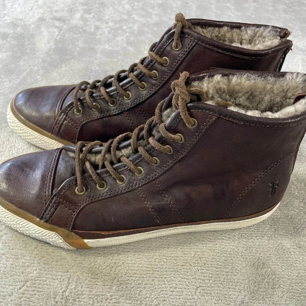 Frye Greene High Back Sneaker Boots Womens 7 Brown Leather Lined Zipper
